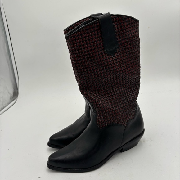 VTG Dingo L.L. Bean Women’s 7 Black Red Leather Woven Basketweave Western Boots - Picture 2 of 6